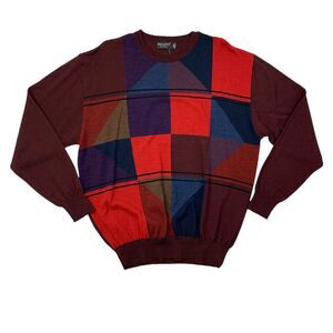 Riscatto Sweater XL Extra Large Burgundy Crew Neck Wool Blend Ribbed Pullover